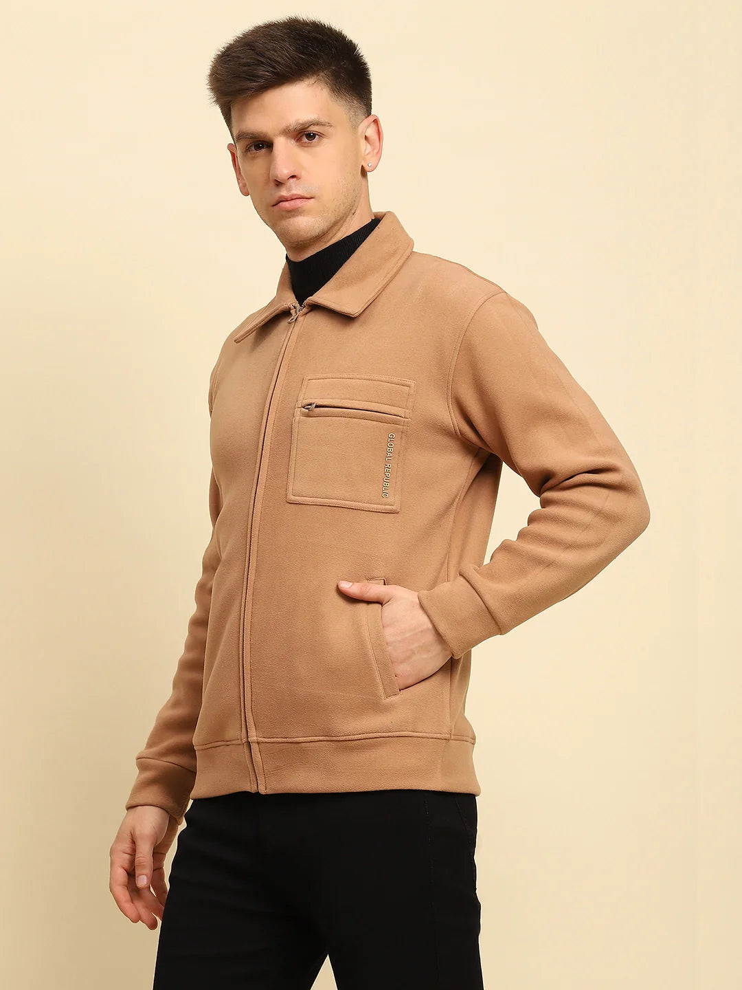 Tan  Solid Jacket - Global Republic