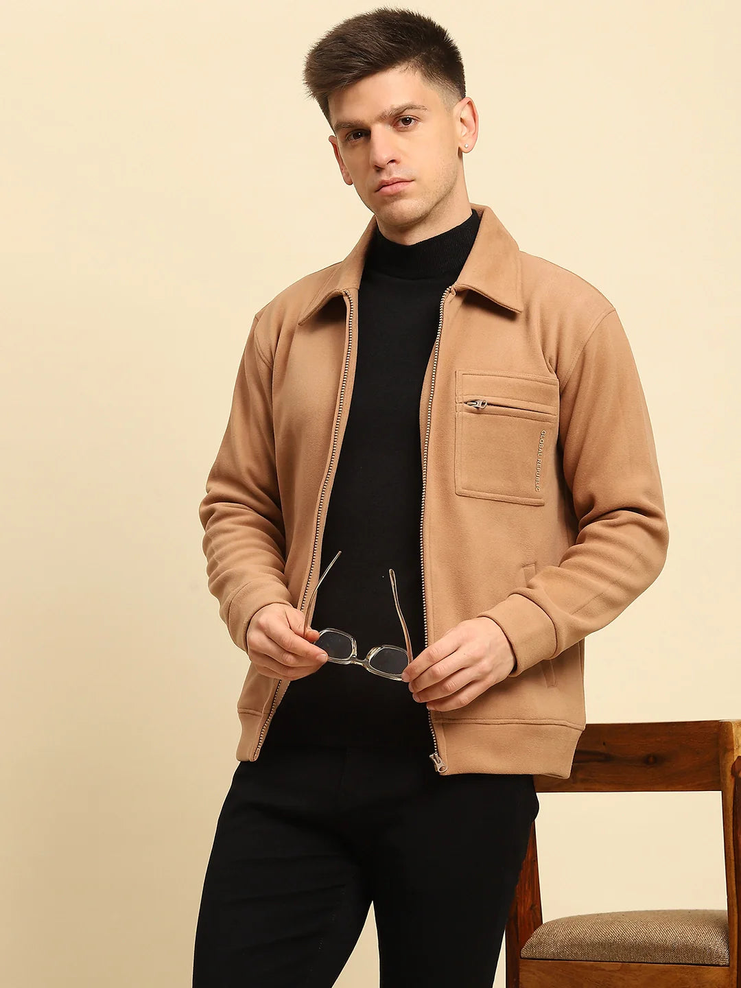 Tan  Solid Jacket - Global Republic