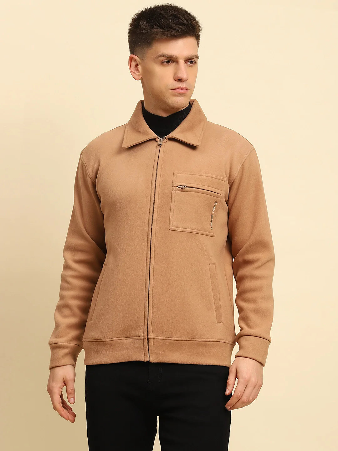 Tan  Solid Jacket - Global Republic