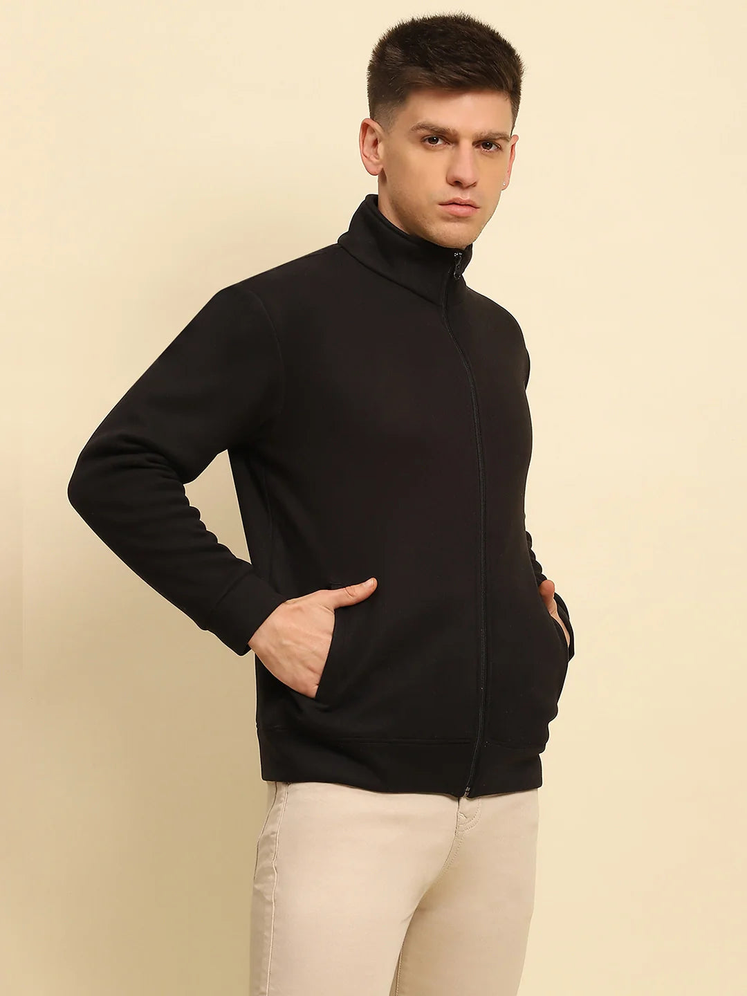 Black Ploy Blend Solid Sweatshirt