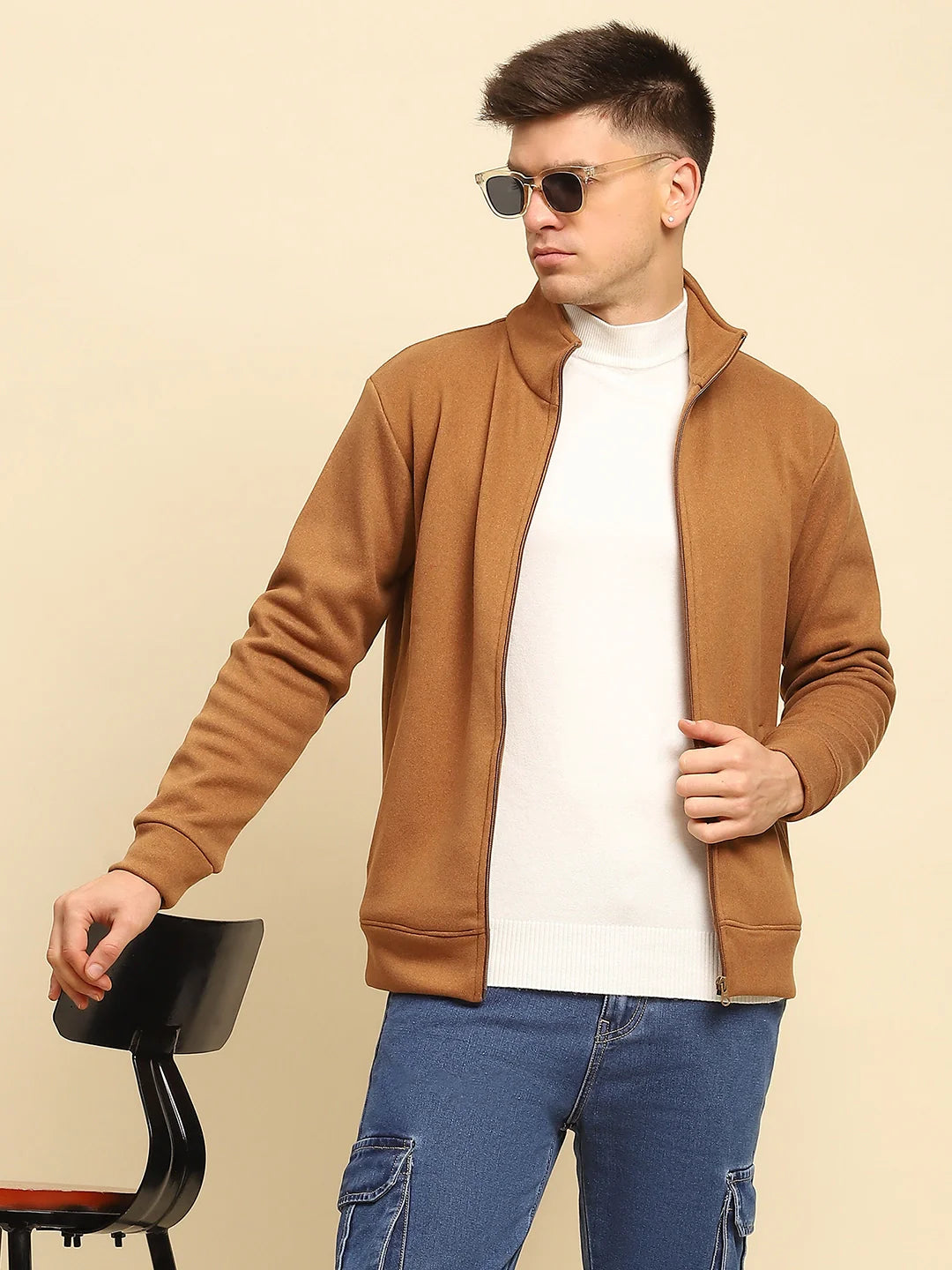 Camel Poly Blend Solid Sweatshirt