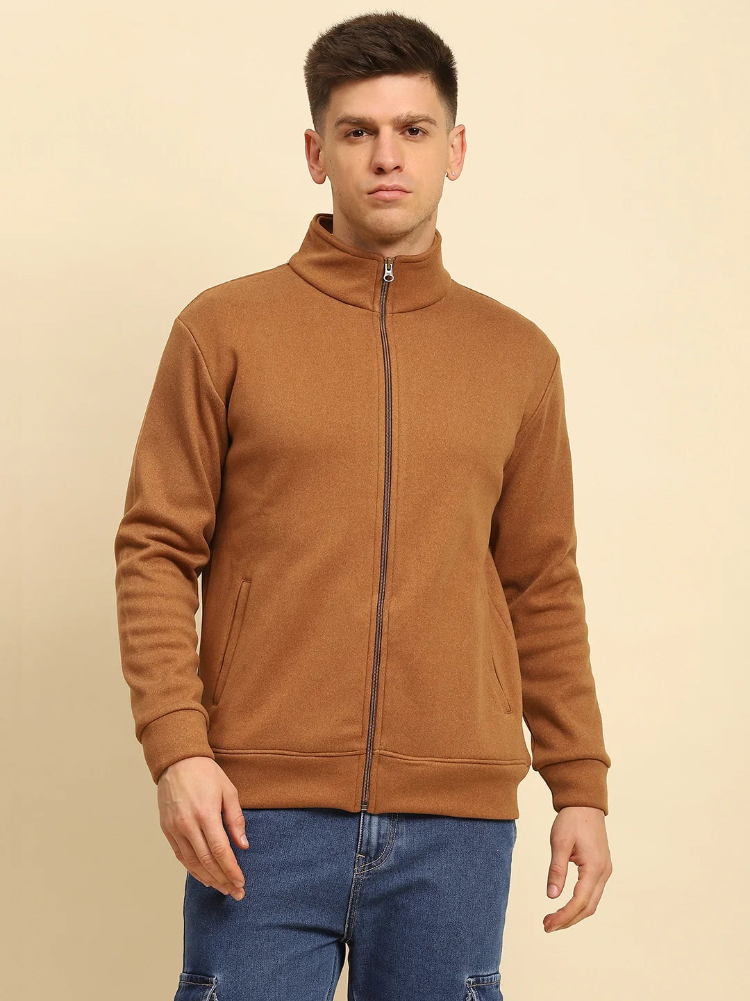 Camel Poly Blend Solid Sweatshirt