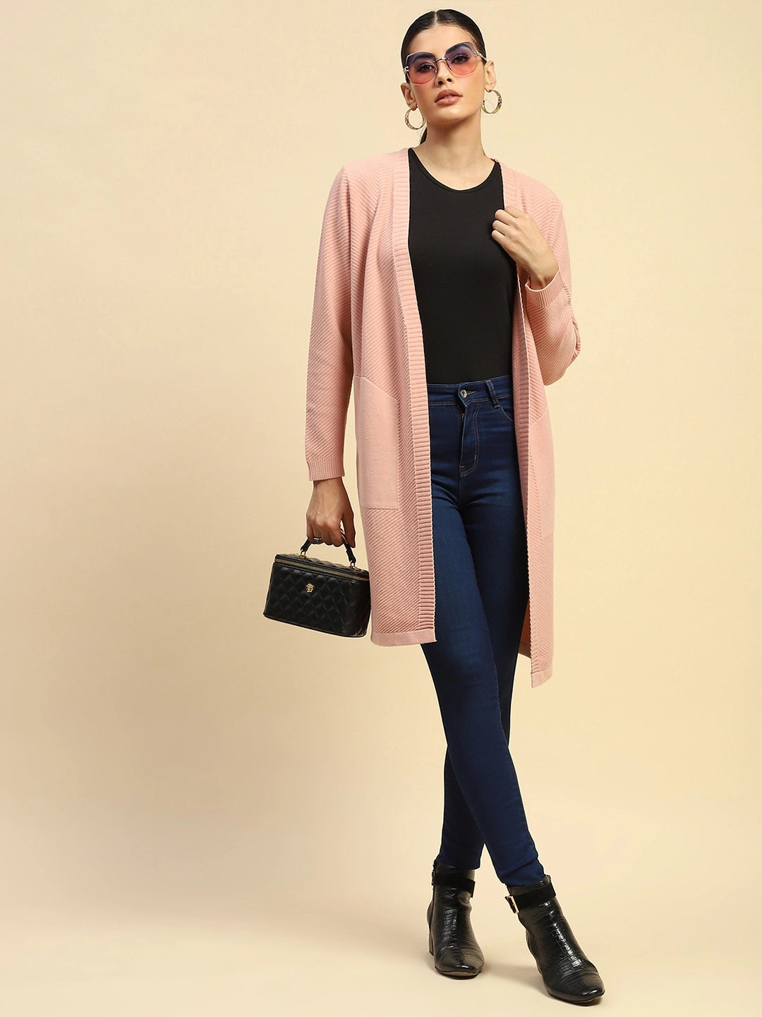 Pink  Viscose Loose Fit Winter Shrug - Global Republic