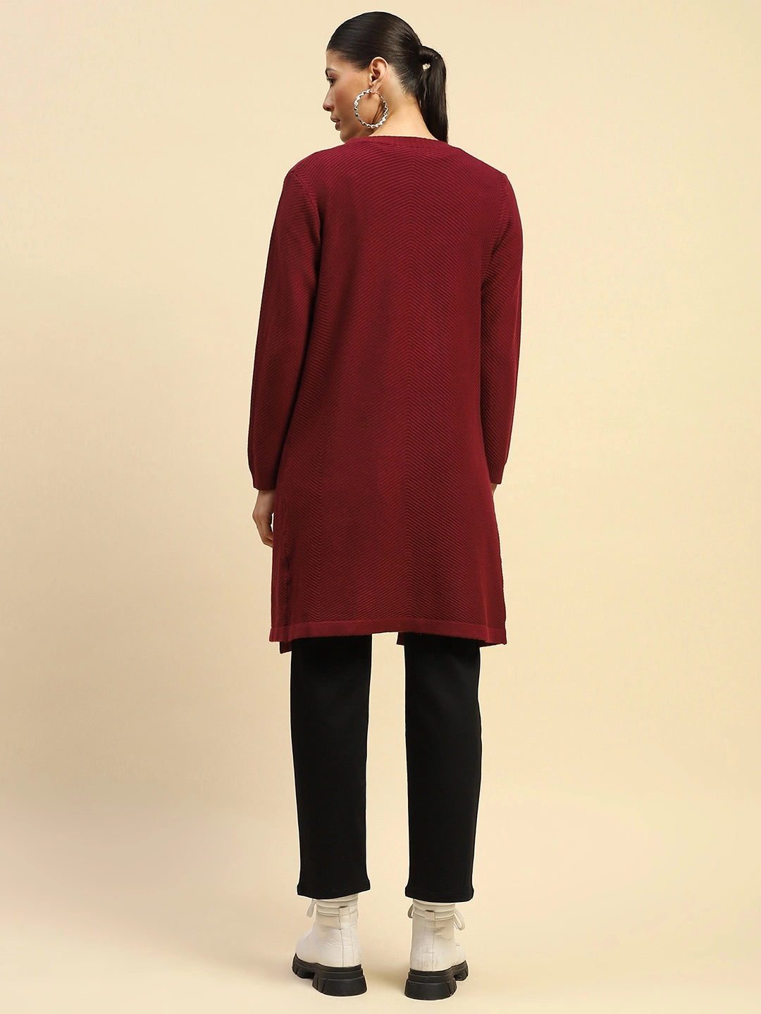 Wine  Viscose Loose Fit Winter Shrug - Global Republic