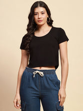 Black Viscose Blend Crop Top