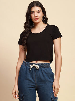 Black Viscose Blend Crop Top