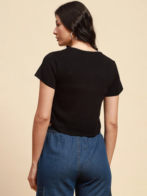 Black Viscose Blend Crop Top