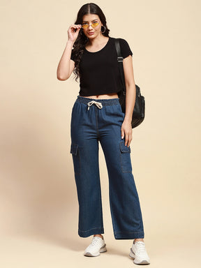 Black Viscose Blend Crop Top