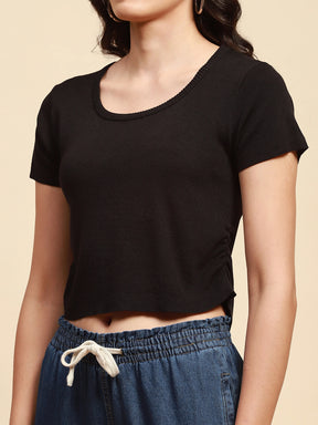 Black Viscose Blend Crop Top