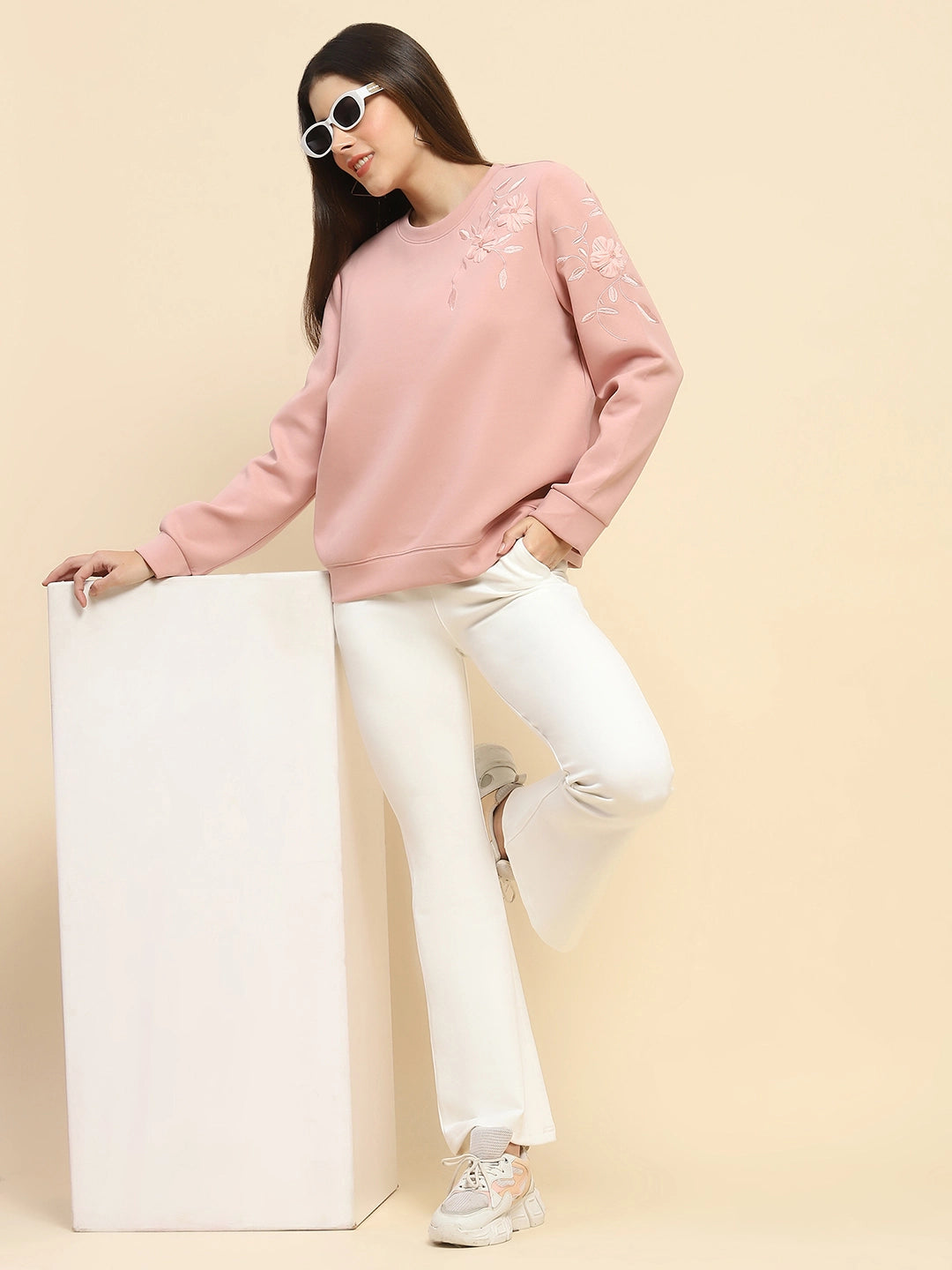 Pink  Embroidered Sweatshirt - Global Republic