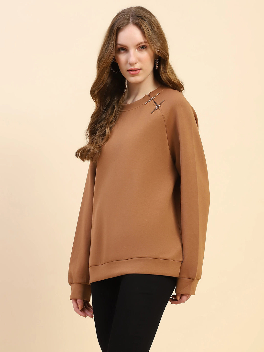 Brown Back Embroidered  Loose Fit Sweatshirt - Global Republic