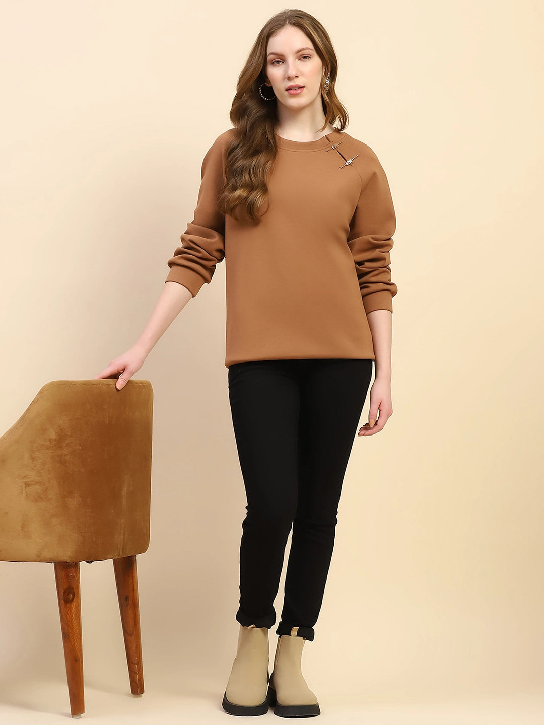Brown Back Embroidered  Loose Fit Sweatshirt - Global Republic