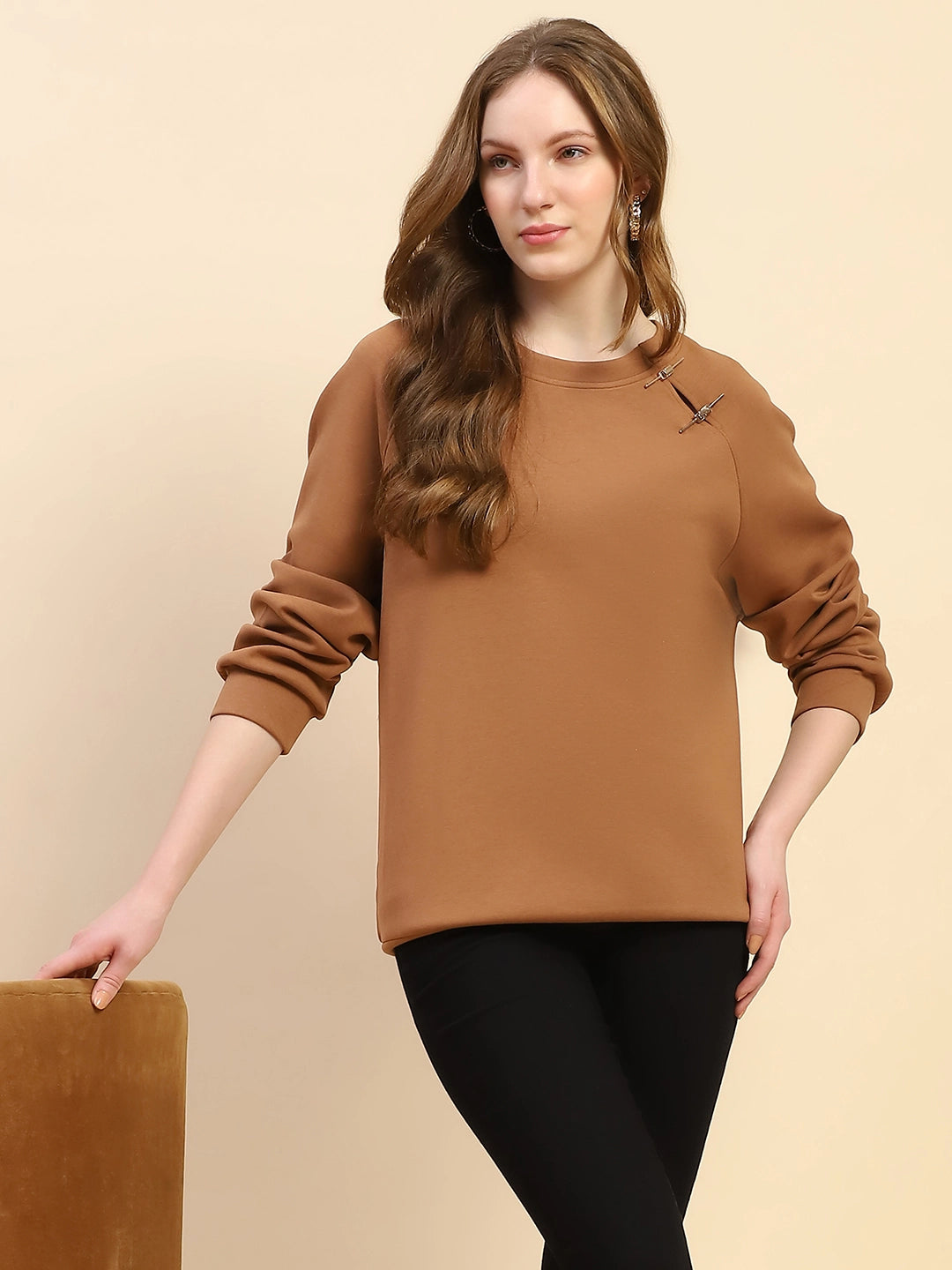 Brown Back Embroidered  Loose Fit Sweatshirt - Global Republic