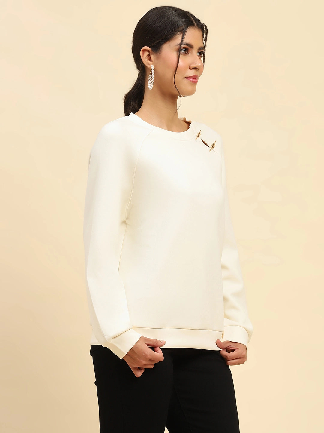 White Back Embroidered  Relaxed Fit Sweatshirt - Global Republic