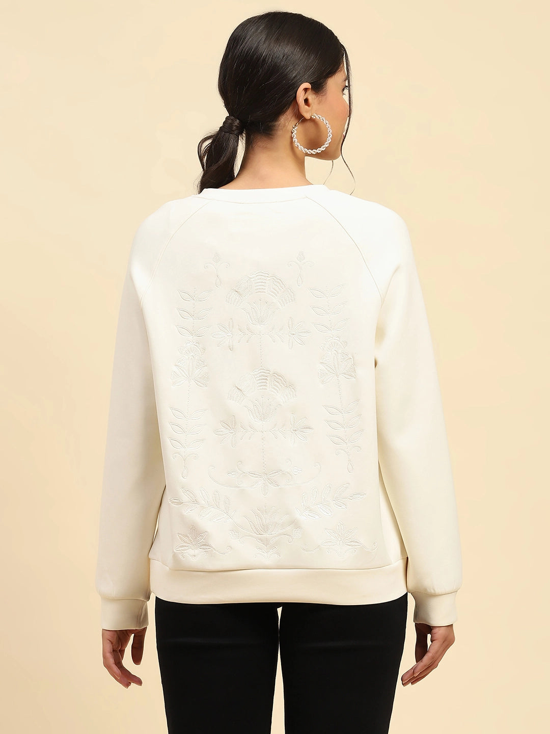 White Back Embroidered  Relaxed Fit Sweatshirt - Global Republic