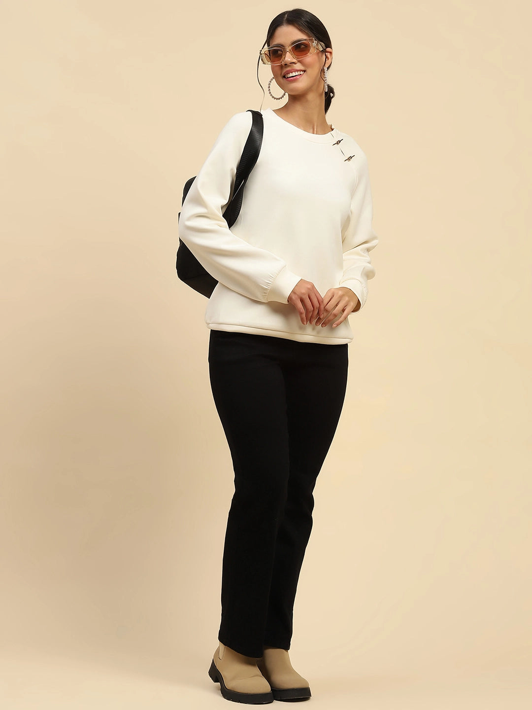 White Back Embroidered  Relaxed Fit Sweatshirt - Global Republic