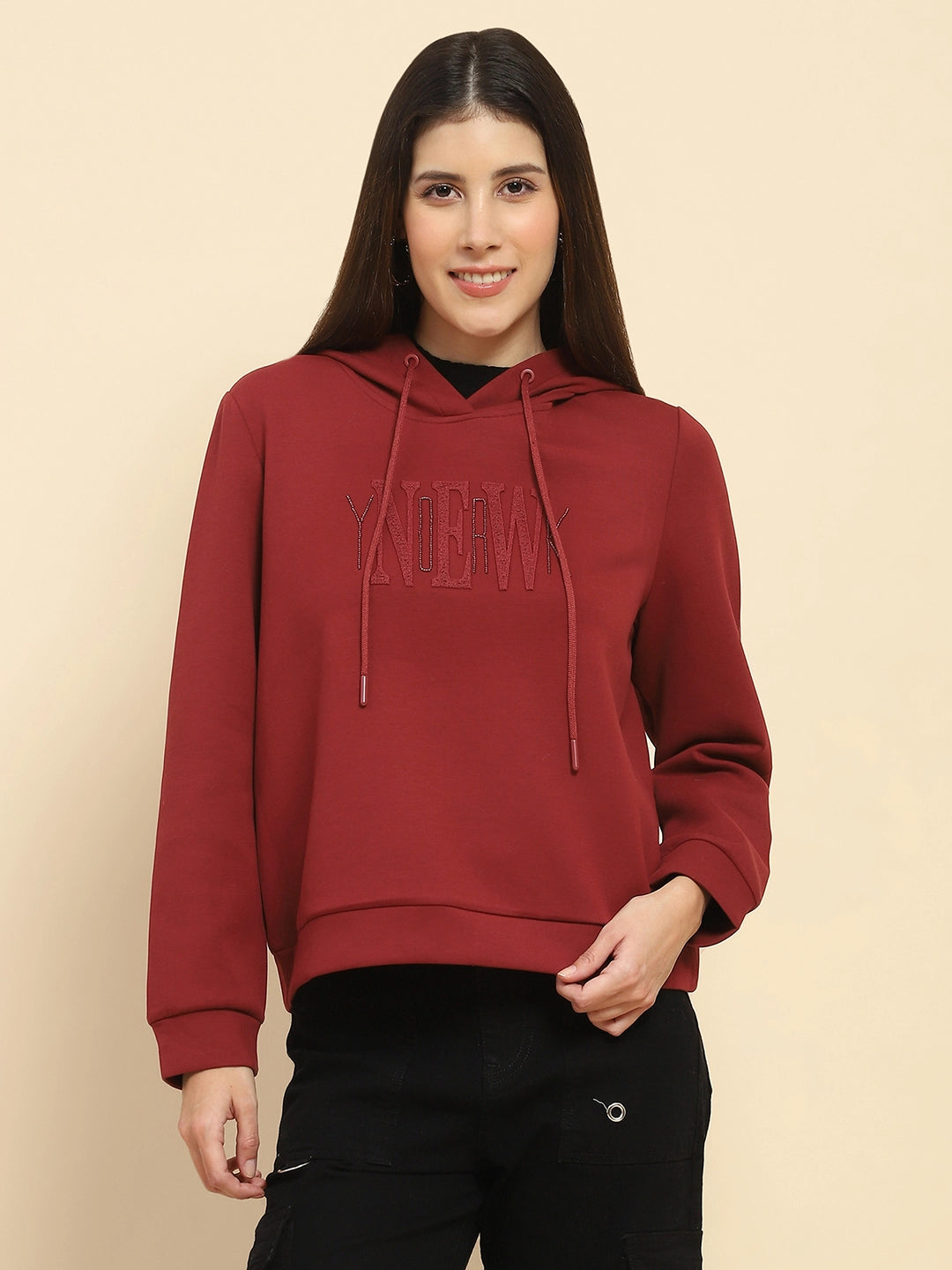Maroon  Embroidered Hood Sweatshirt - Global Republic