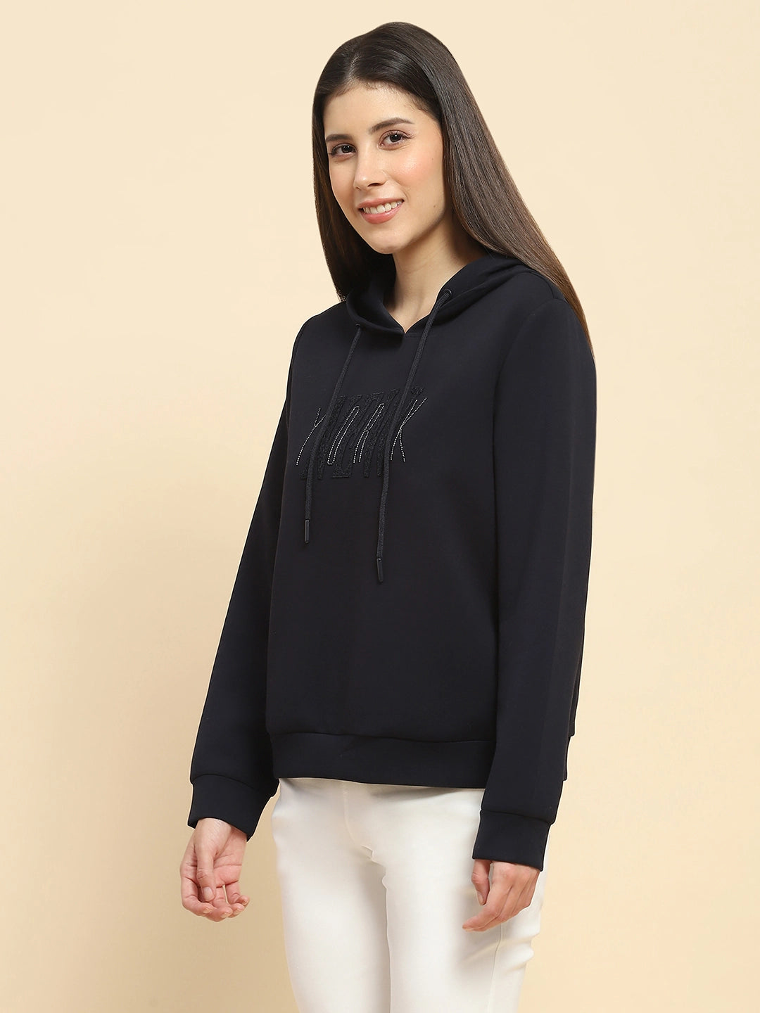 Navy  Embroidered Hood Sweatshirt - Global Republic
