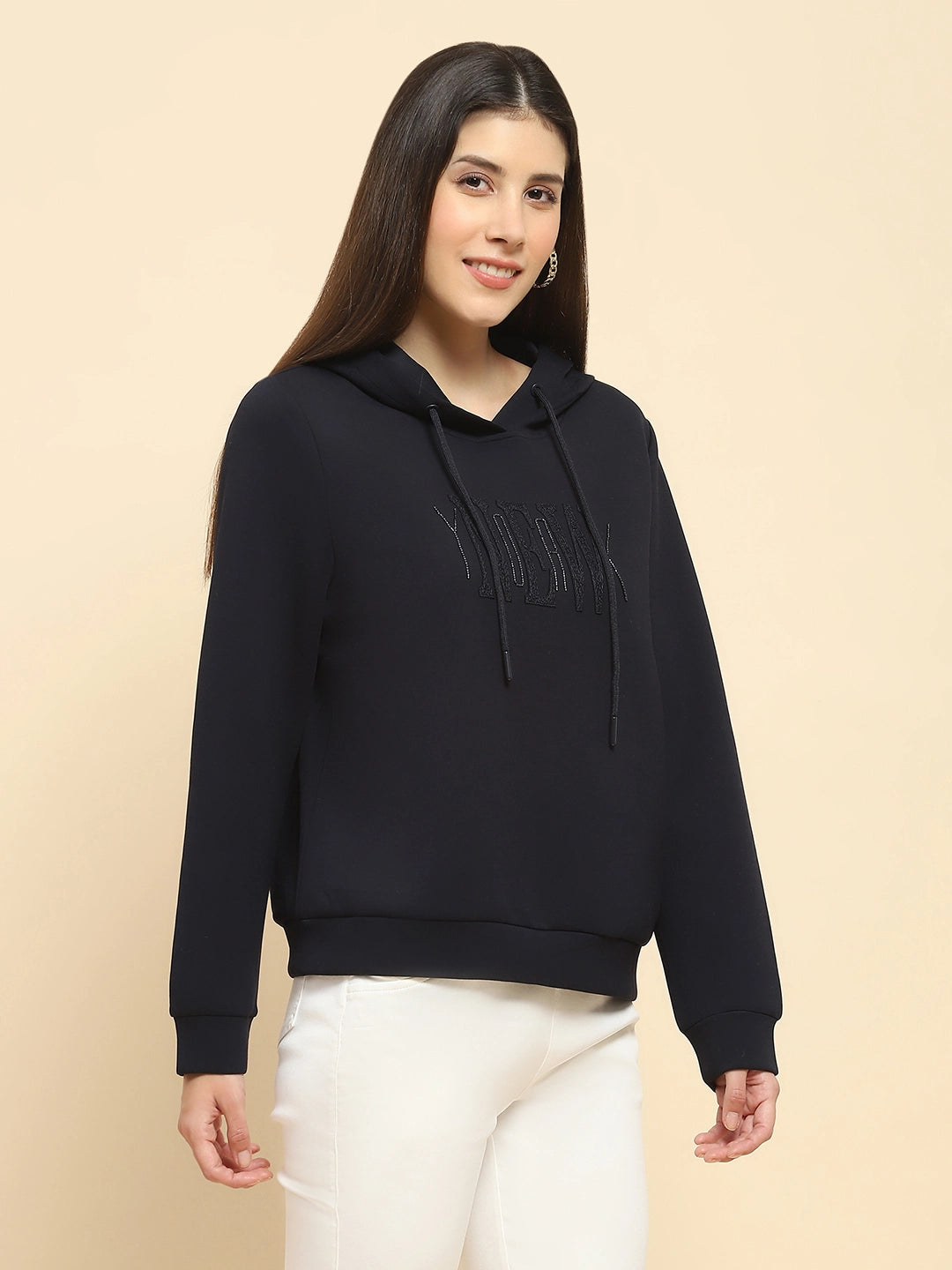 Navy  Embroidered Hood Sweatshirt - Global Republic