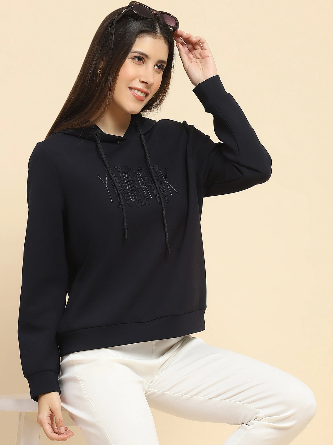 Navy  Embroidered Hood Sweatshirt - Global Republic