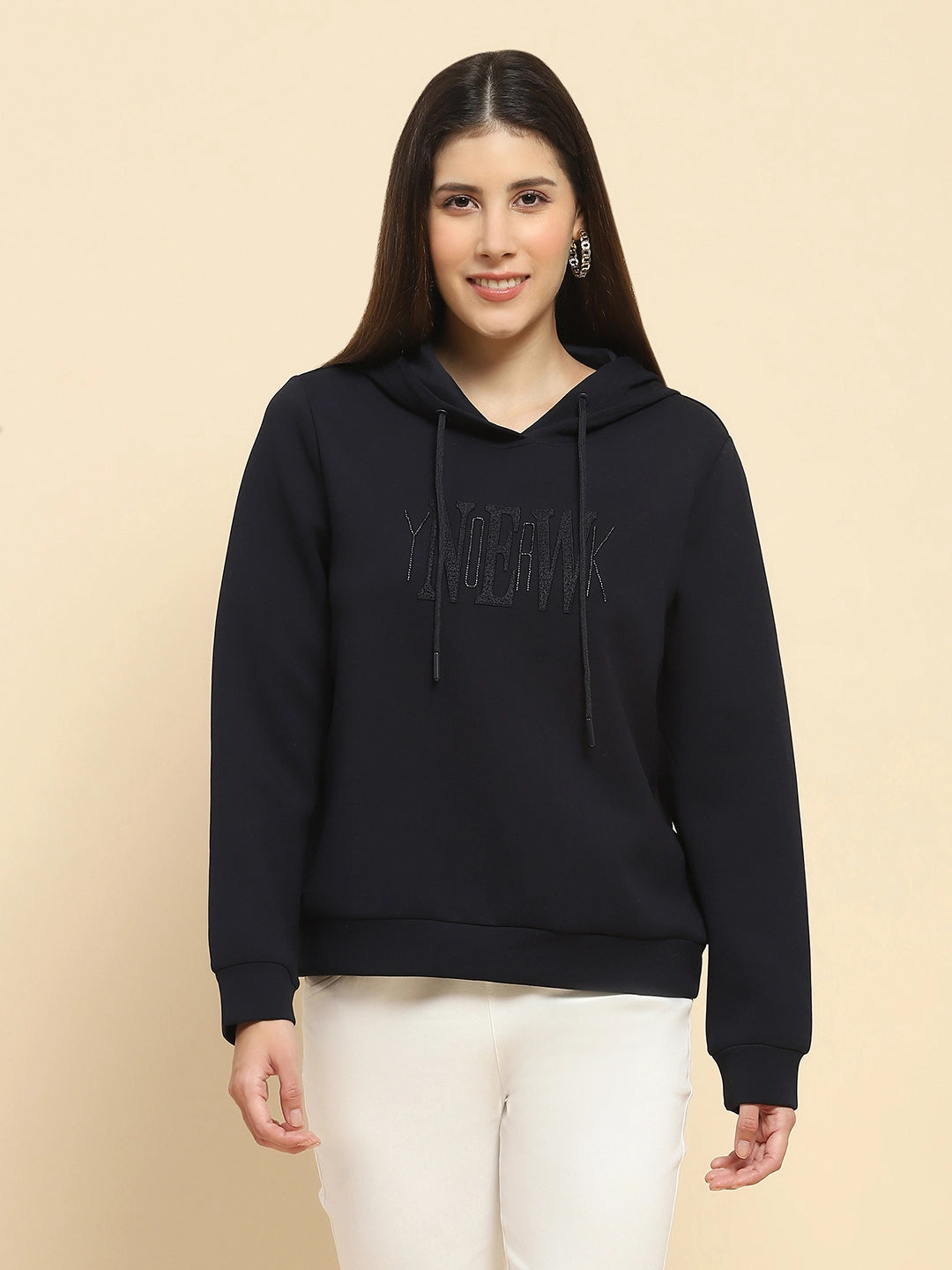 Navy  Embroidered Hood Sweatshirt - Global Republic