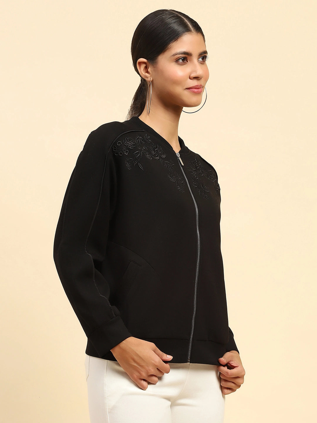 Black Embroidered  Sweatshirt - Global Republic