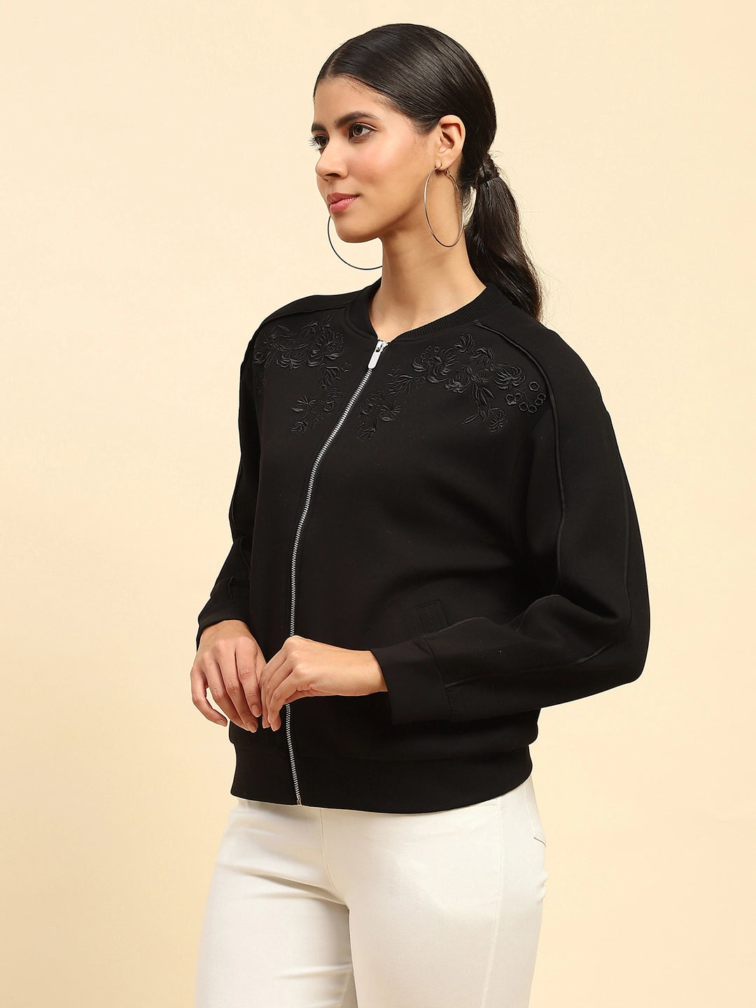 Black Embroidered  Sweatshirt - Global Republic