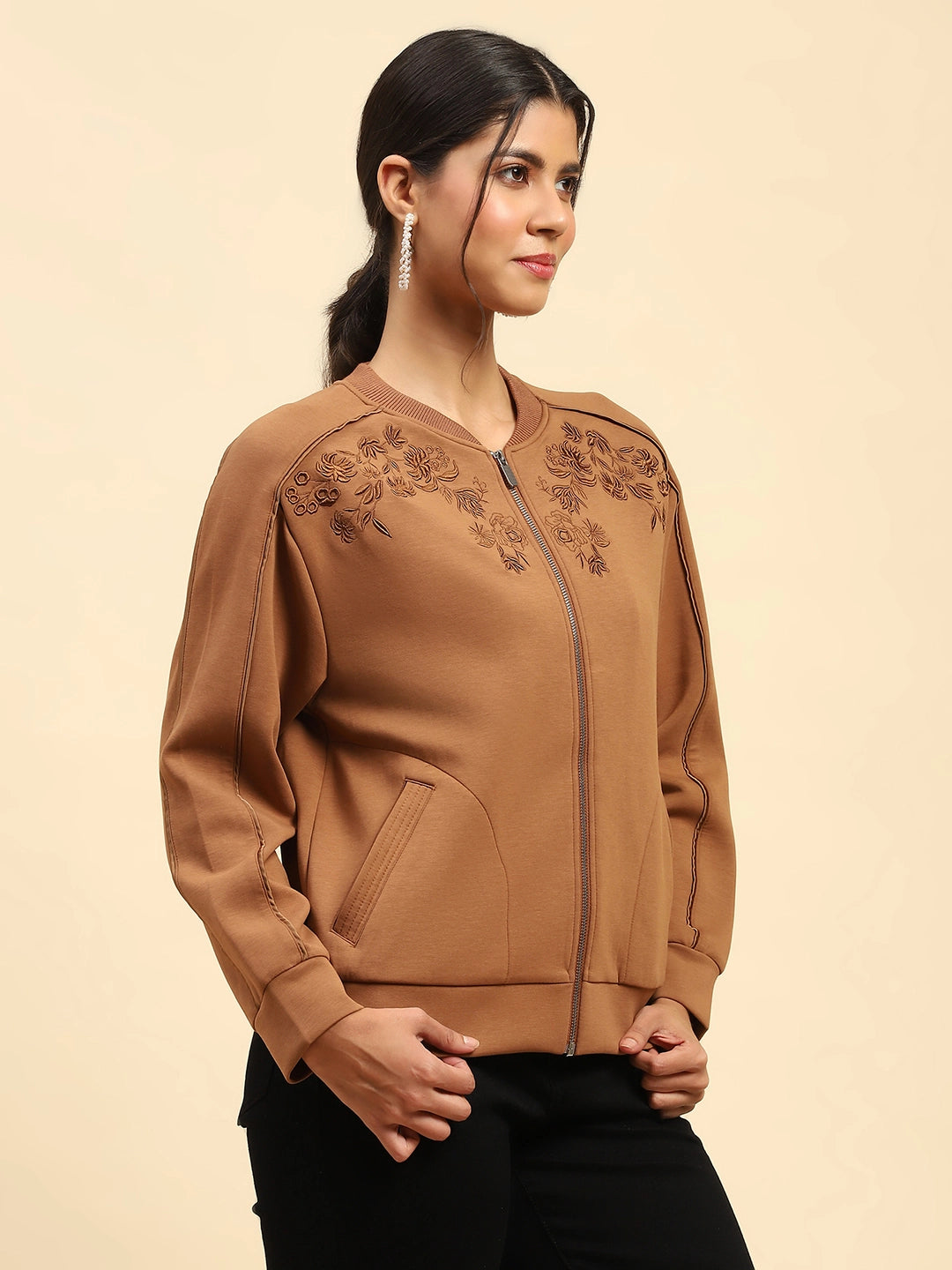 Tan Embroidered  Sweatshirt - Global Republic