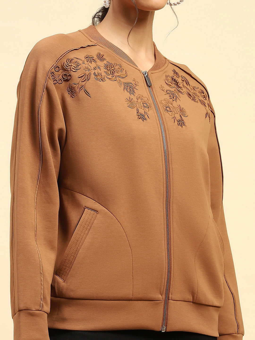 Tan Embroidered  Sweatshirt - Global Republic