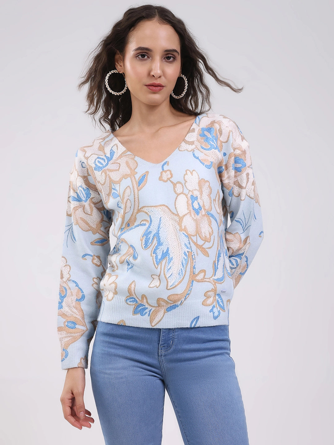 Sky Blue Floral Winter Pullover - Global Republic