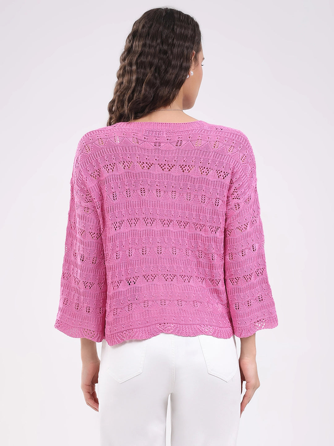 Pink Crochet Bell Sleeve Top - Global Republic