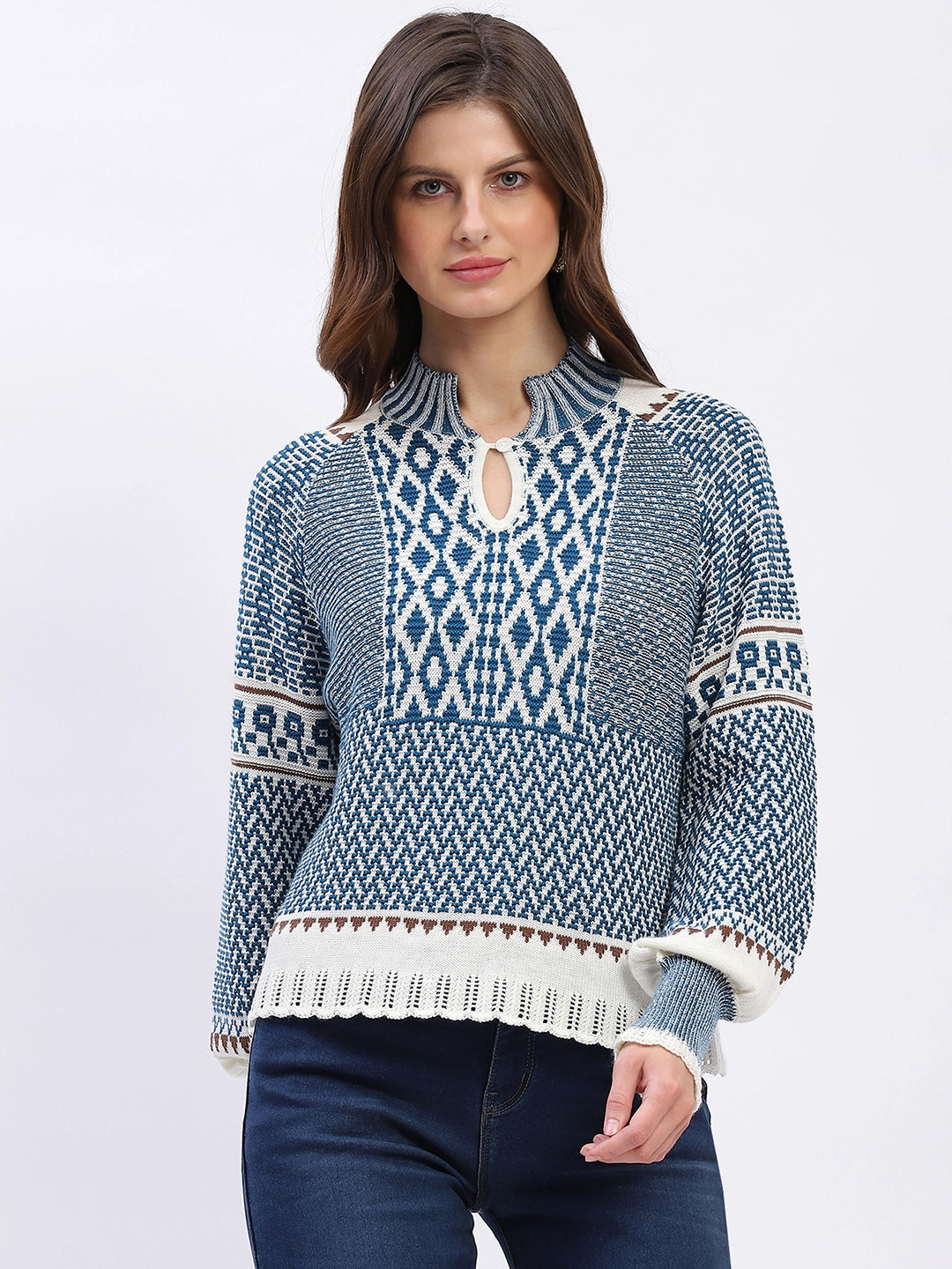 Woven Blue Wool Blend Pullover - Global Republic