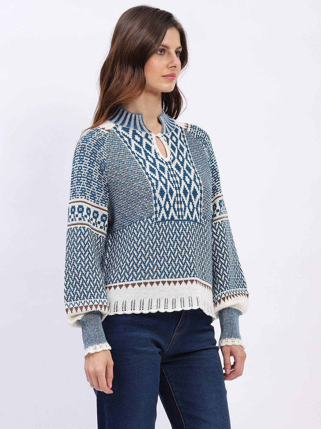 Woven Blue Wool Blend Pullover - Global Republic