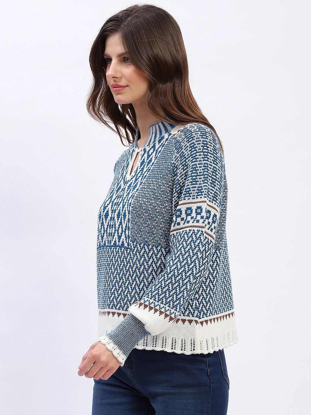 Woven Blue Wool Blend Pullover - Global Republic