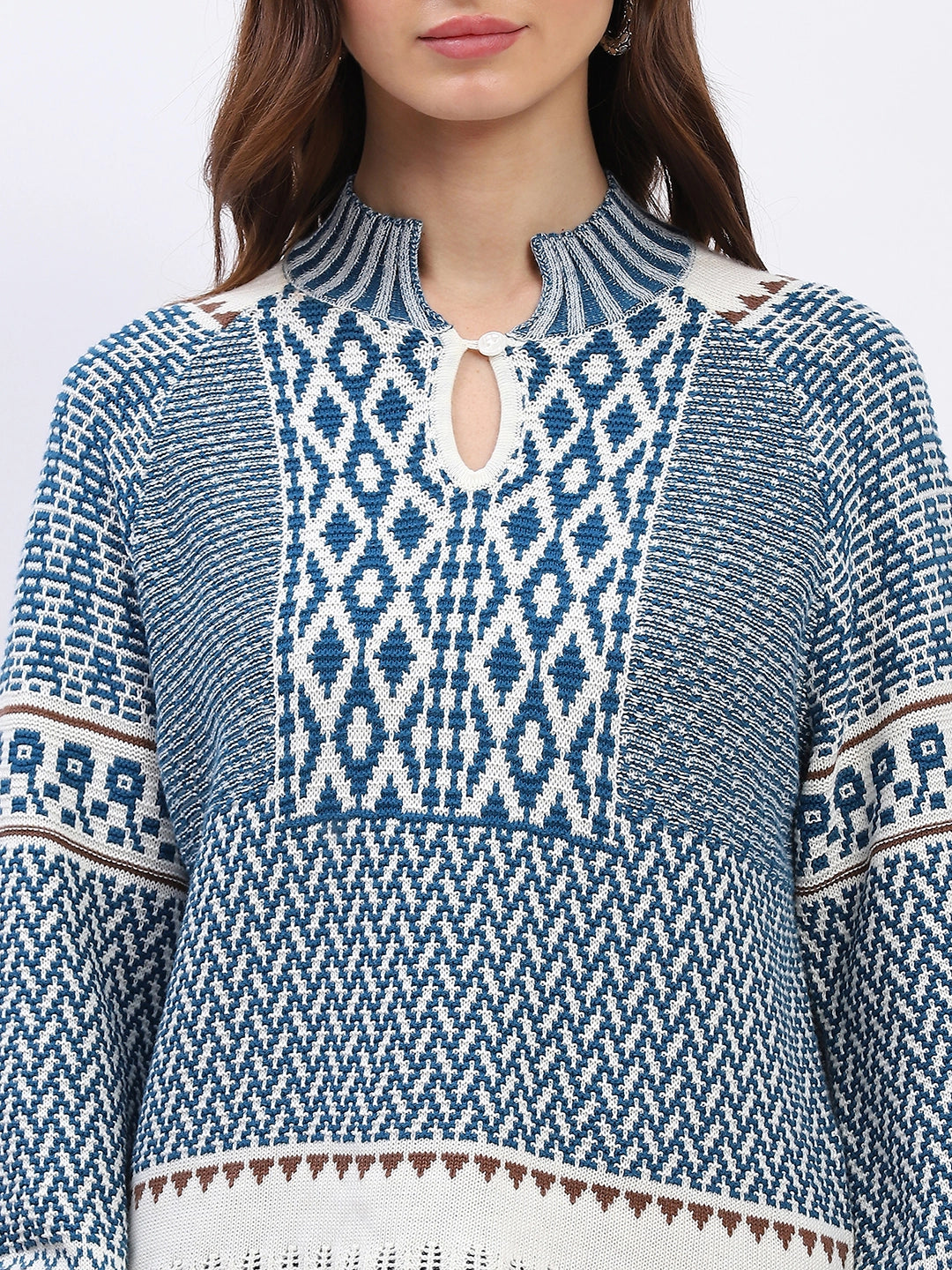 Woven Blue Wool Blend Pullover - Global Republic