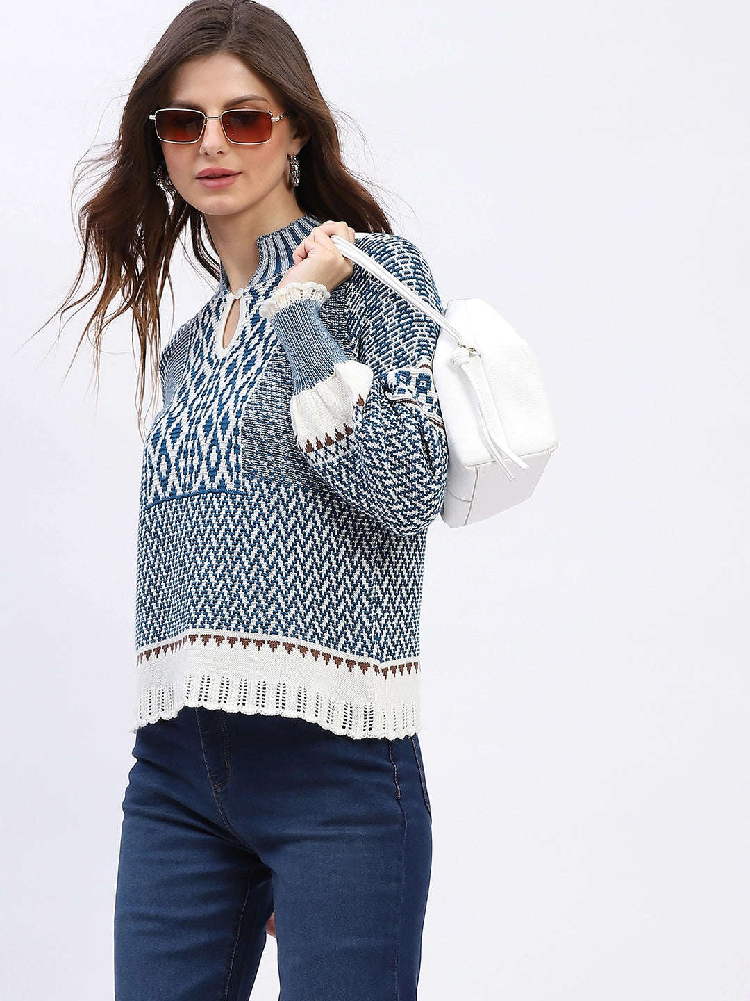 Woven Blue Wool Blend Pullover - Global Republic