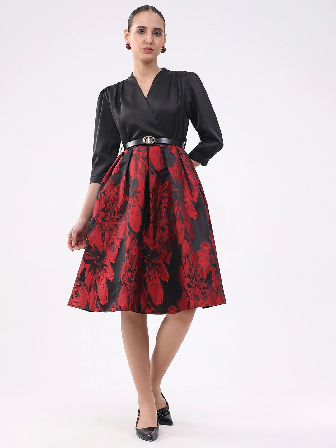 Black & Red Satin Fit & Flare Dress - Global Republic