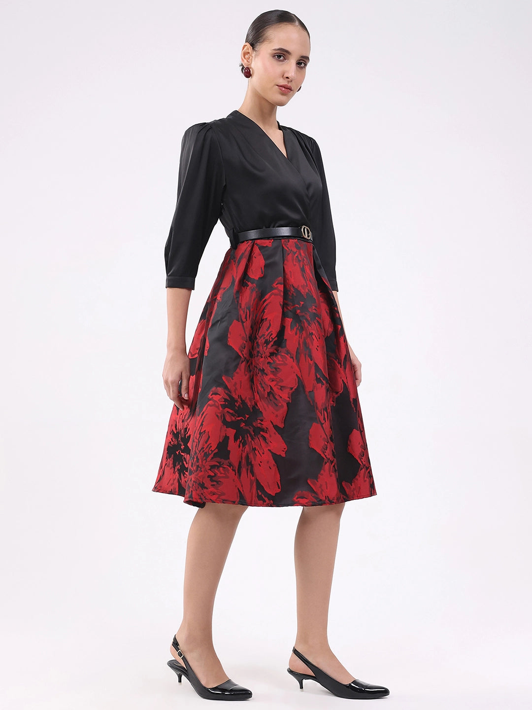 Black & Red Satin Fit & Flare Dress - Global Republic