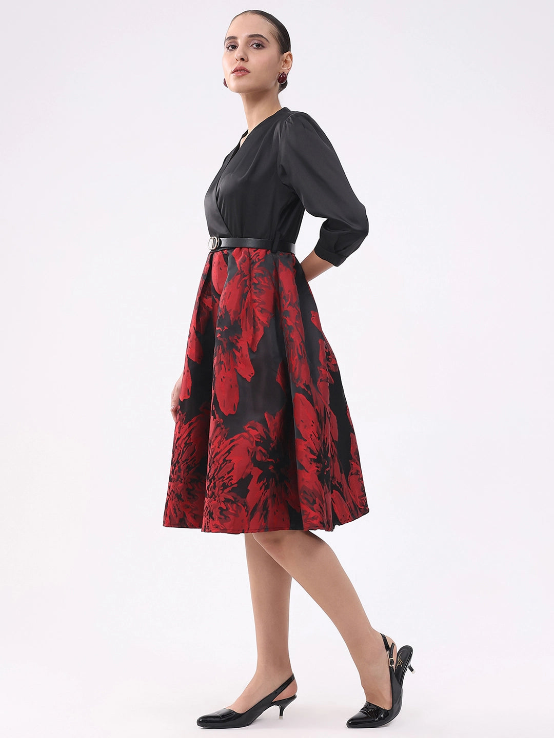 Black & Red Satin Fit & Flare Dress - Global Republic