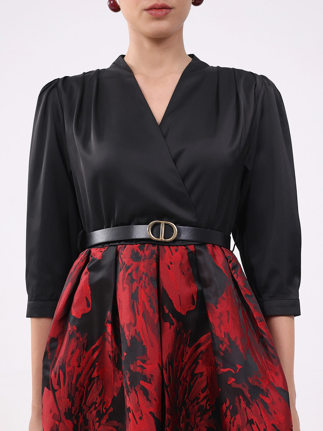 Black & Red Satin Fit & Flare Dress - Global Republic