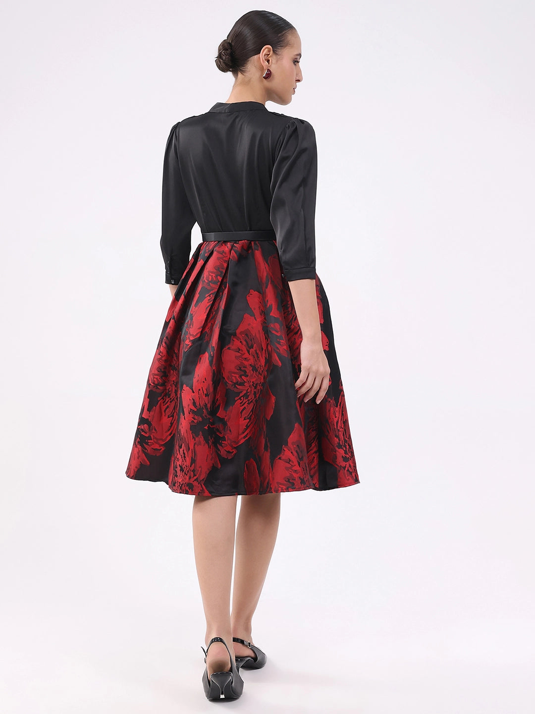 Black & Red Satin Fit & Flare Dress - Global Republic