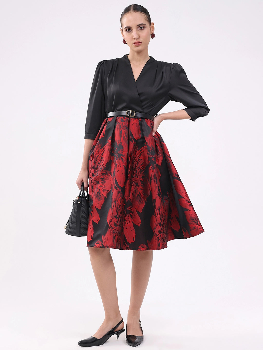 Black & Red Satin Fit & Flare Dress - Global Republic