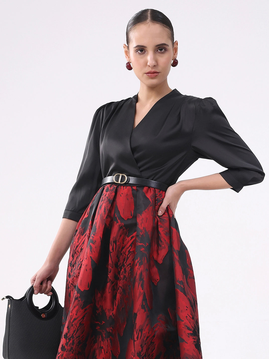 Black & Red Satin Fit & Flare Dress - Global Republic