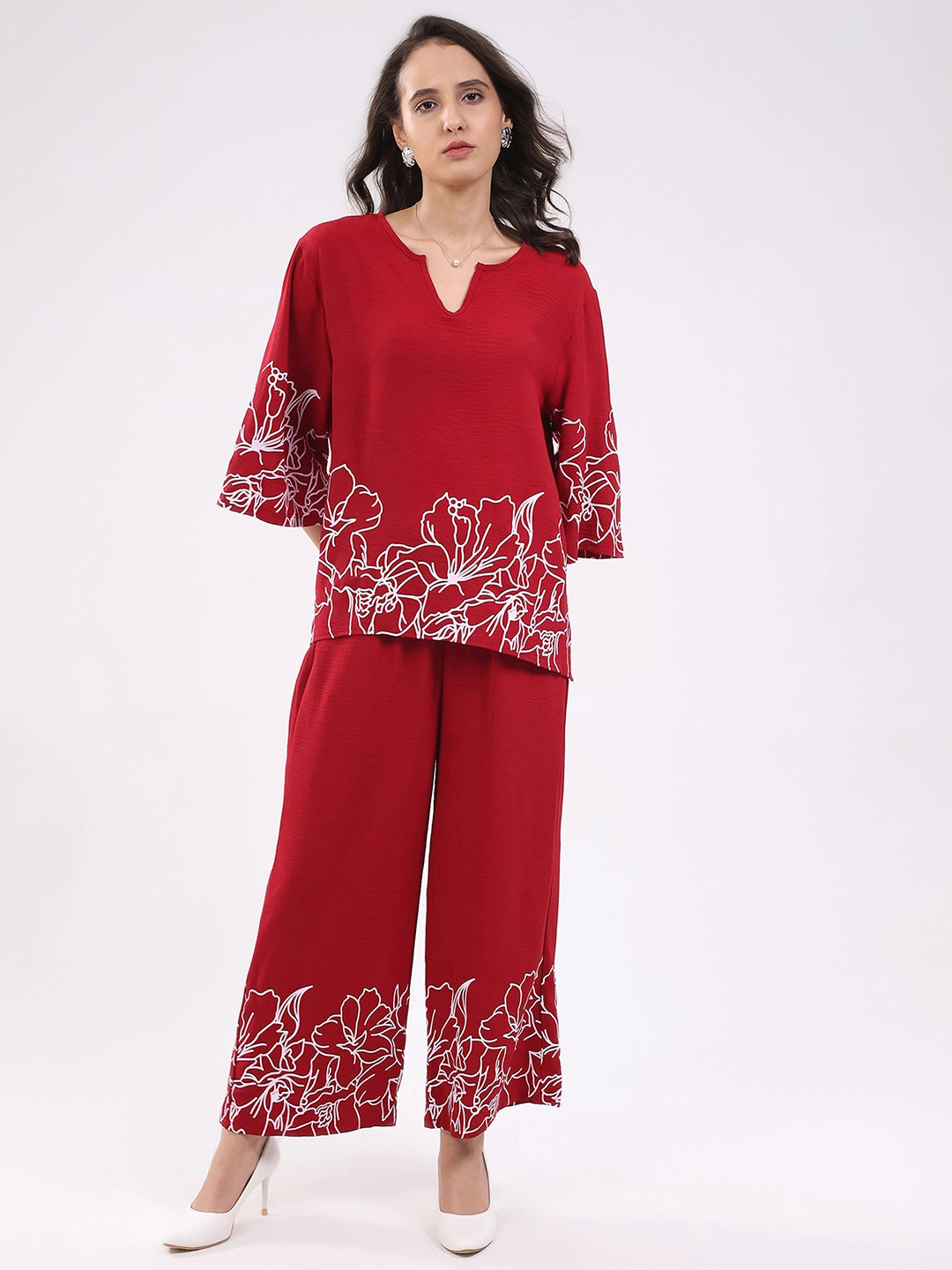 Magenta Printed Rayon Blend Loungewear - Global Republic