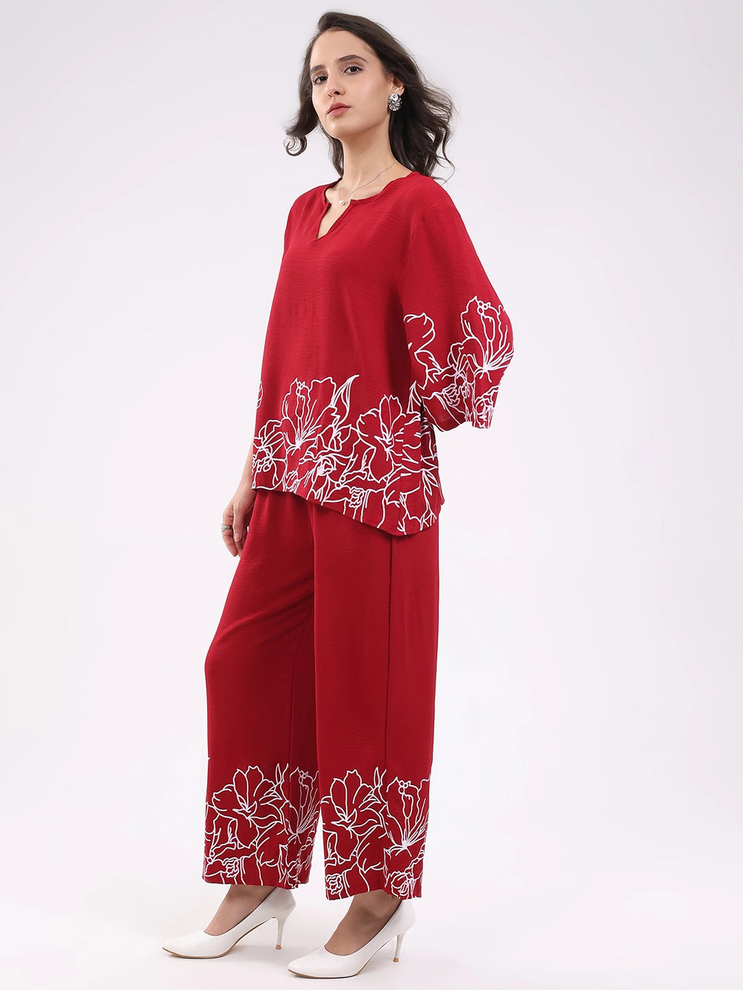Magenta Printed Rayon Blend Loungewear - Global Republic