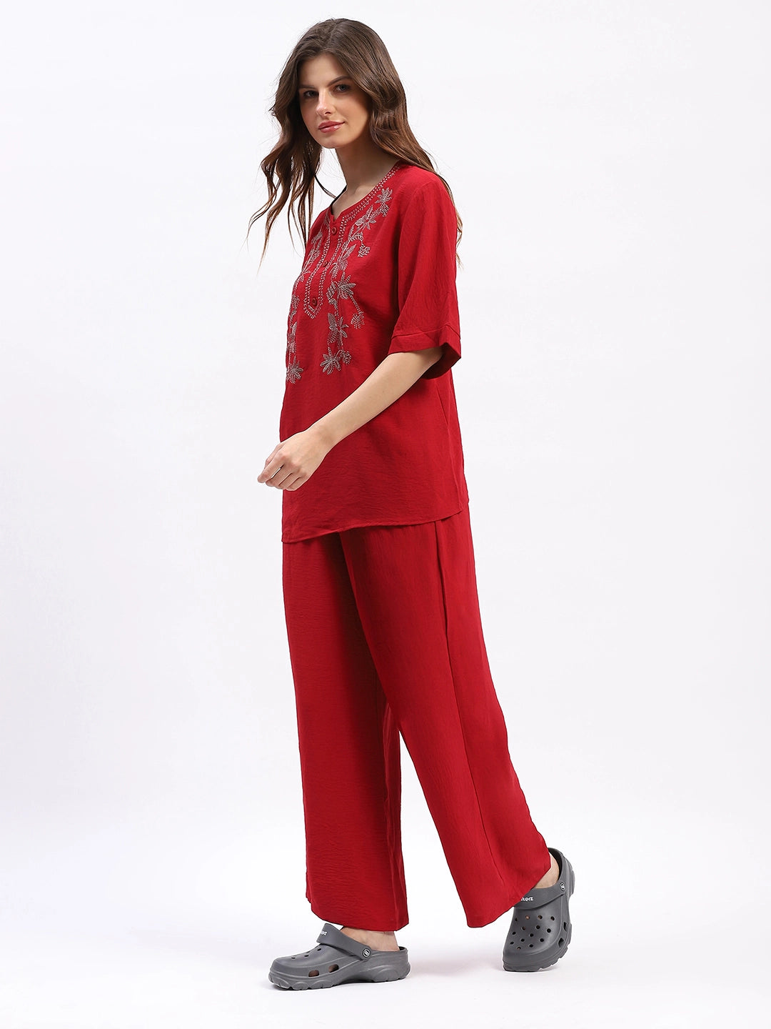 Embroidered Yoke Rayon Co-ord Set