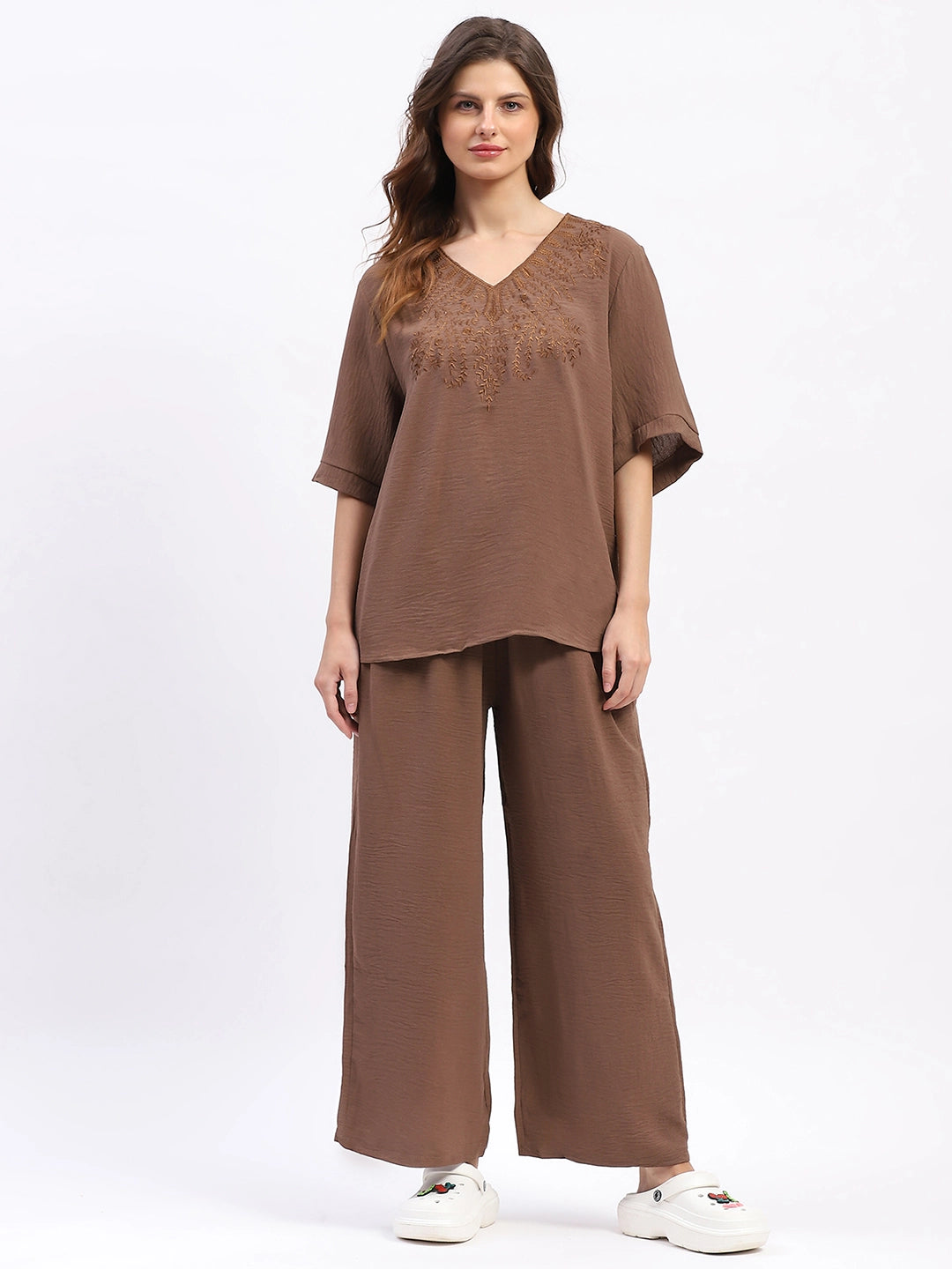 Embroidered Yoke Rayon Co-ord Set - Global Republic