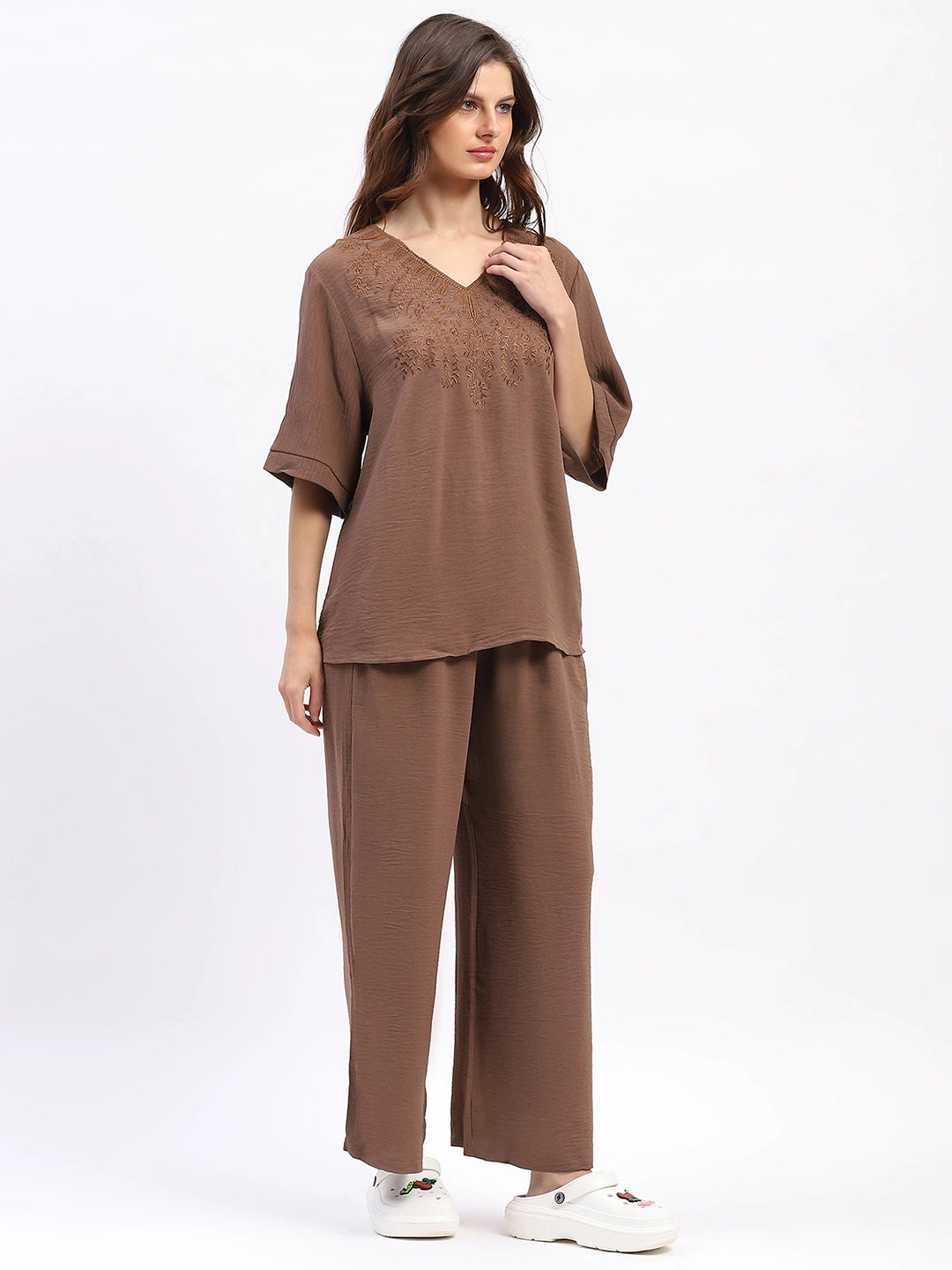Embroidered Yoke Rayon Co-ord Set - Global Republic
