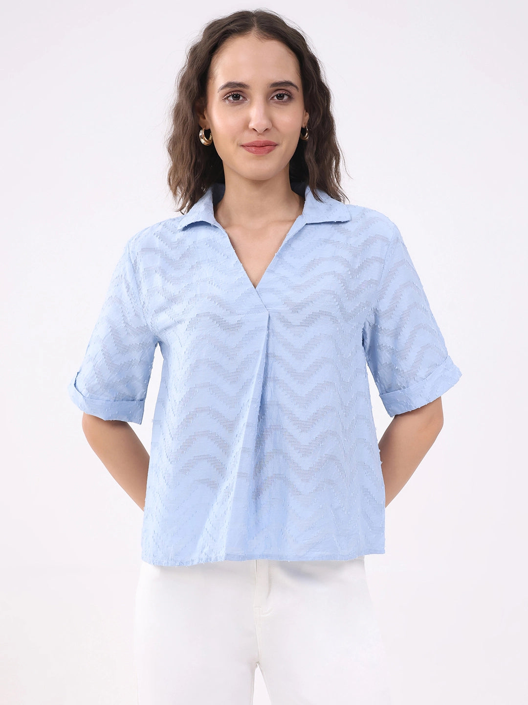Blue Blouson Dobby Cotton Top - Global Republic