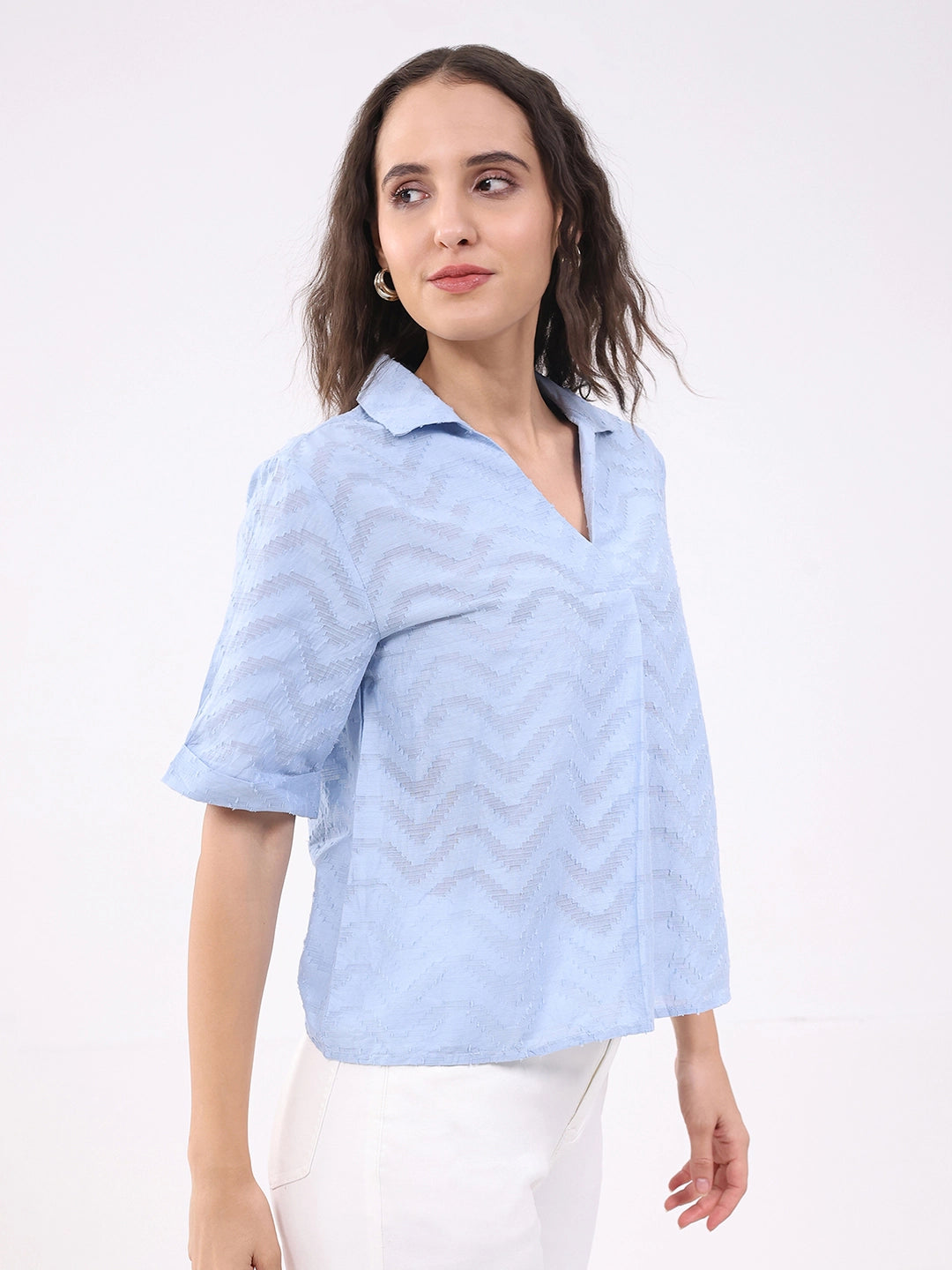 Blue Blouson Dobby Cotton Top - Global Republic